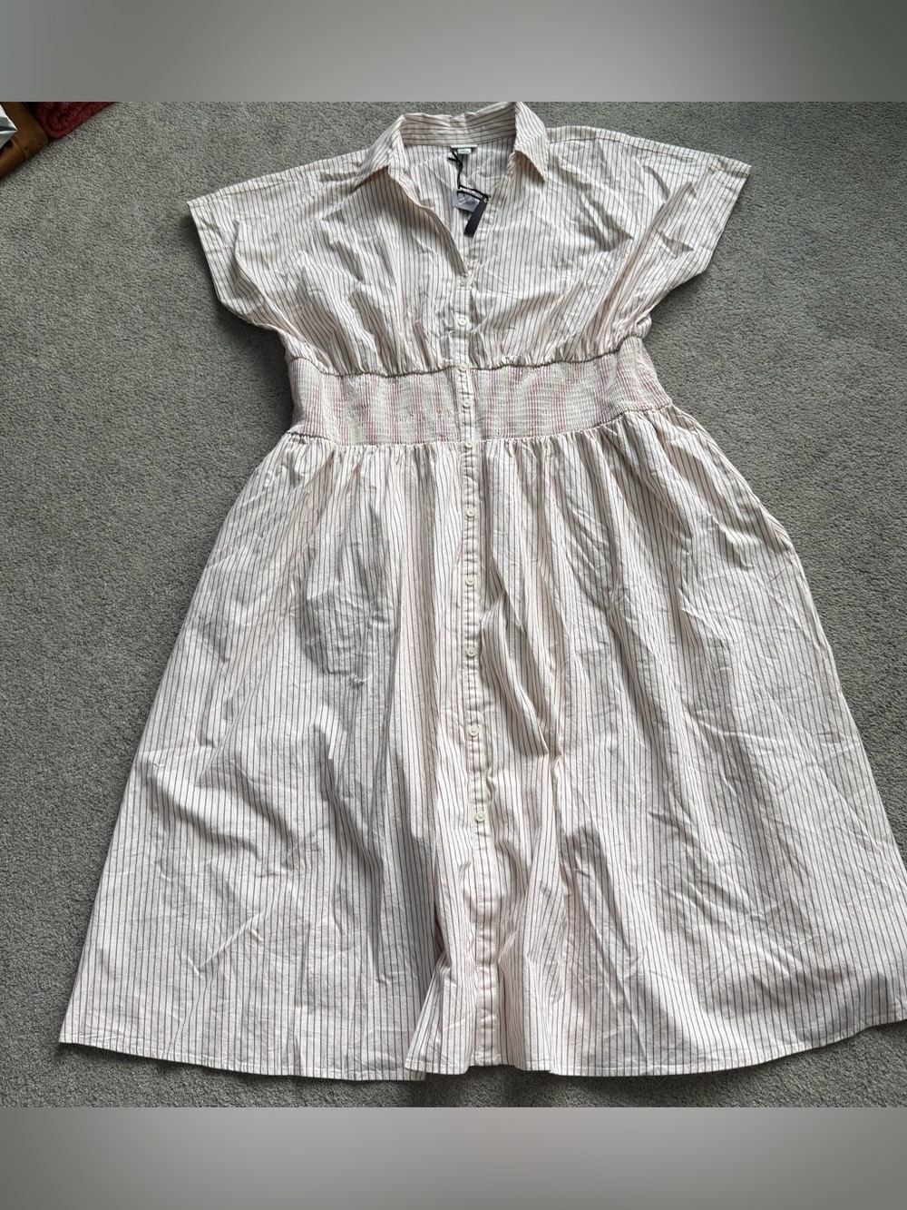 Ava & Viv Cream Shirt Dress with Pink Pinstripes